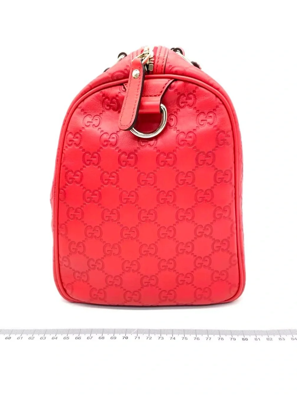 GUCCI Boston Red Joy Guccissima Embossed Leather Satchel Bag